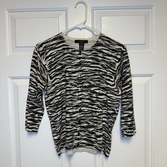 SILX by August Silk Womens Zebra Print Cardigan Sweater Medium Stretch - Picture 1 of 4